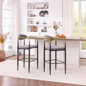 English Elm Modern Upholstered Barstool Set Grey Fabric Gold Armrests Ergonomic Kitchen Counter W5501P462386