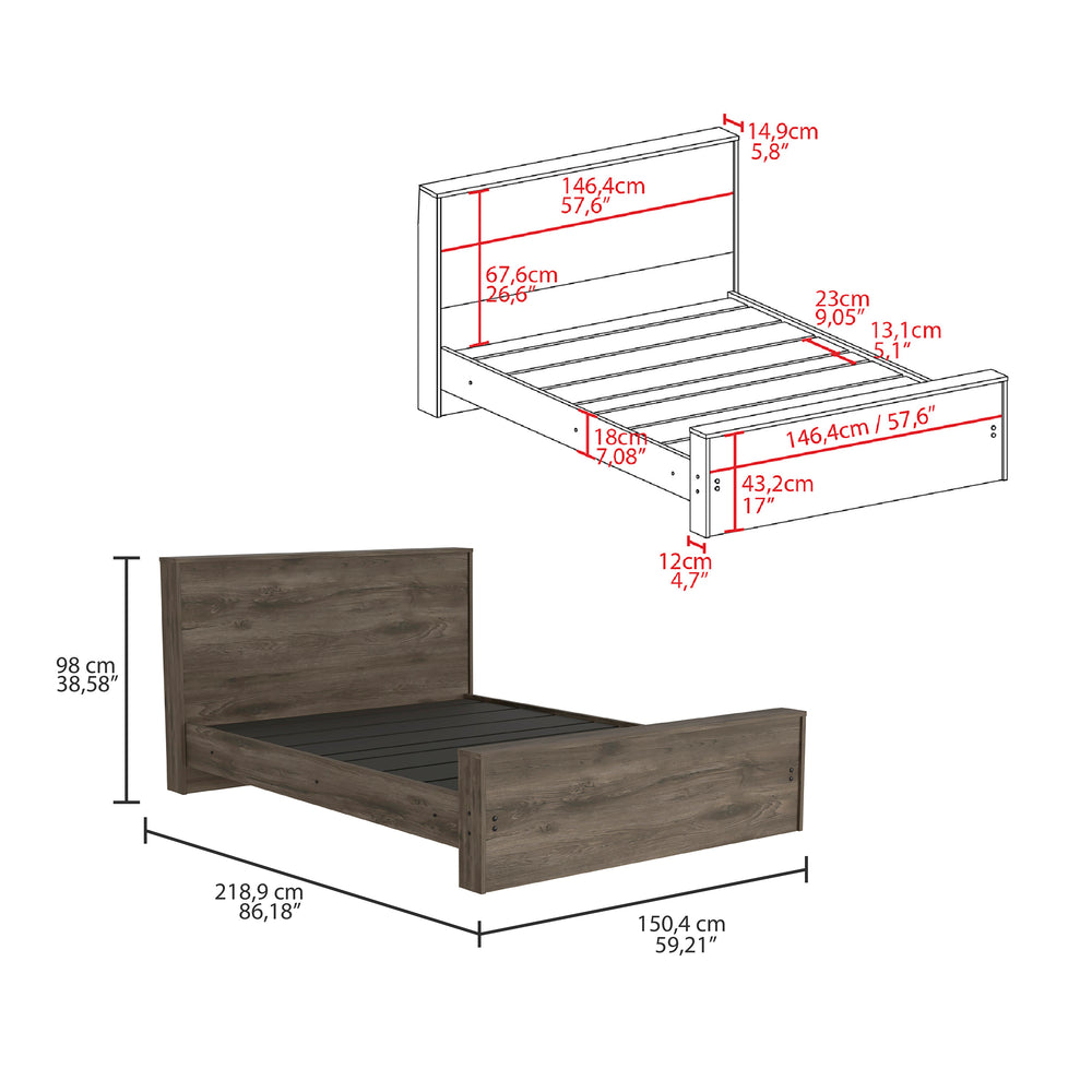 English Elm Galanto Full Size Platform Bed with Headboard Dark Brown – Modern 440 lb Capacity, Easy Assemble B200S00359