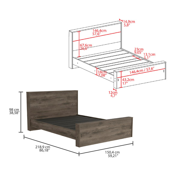 English Elm Galanto Full Size Platform Bed with Headboard Dark Brown – Modern 440 lb Capacity, Easy Assemble B200S00359