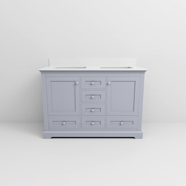 English Elm Dark Grey Double Bath Vanity 48 in. W x 22 in. D with White Quartz Top, Solid Wood, Soft-Close Drawers B2731P258184