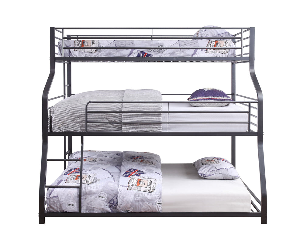 English Elm Caius Triple Metal Bunk Bed Gunmetal Finish - Twin/Full/Queen Stacked, 220lb Capacity Per Bed, Guardrails B2726S00479