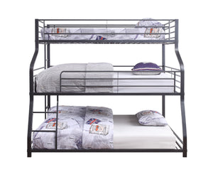 English Elm Caius Triple Metal Bunk Bed Gunmetal Finish - Twin/Full/Queen Stacked, 220lb Capacity Per Bed, Guardrails B2726S00479