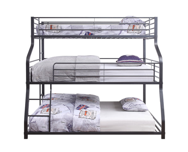 English Elm Caius Triple Metal Bunk Bed Gunmetal Finish - Twin/Full/Queen Stacked, 220lb Capacity Per Bed, Guardrails B2726S00479