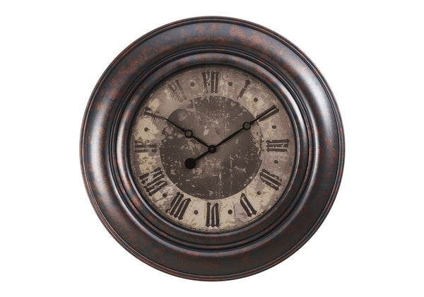 English Elm Clocks, 30" Oversized Round Wall Clock In Rustic Brown - Stylish Quartz Movement & Roman Numerals B2710P287070