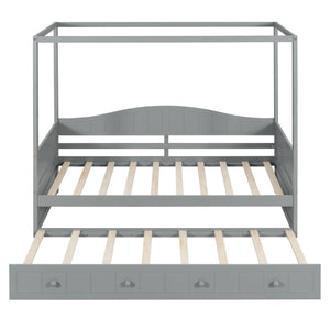 English Elm Twin Canopy Daybed with Pull Out Trundle Pinewood Frame for Kids or Guest Rooms N708P373423E