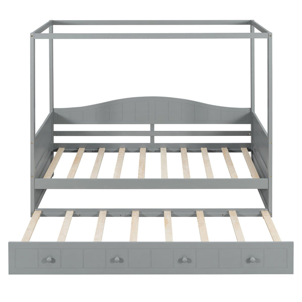 English Elm Twin Canopy Daybed with Pull Out Trundle Pinewood Frame for Kids or Guest Rooms N708P373423E