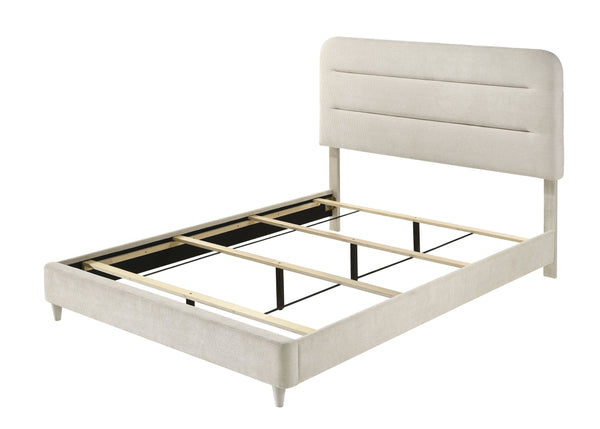 English Elm Plush Queen Size Upholstered Panel Bed with Sleek Lines and Neutral Palette for Elegant Bedrooms Antique White 85.7 L x 33.2 W x 11 H B2741S00440