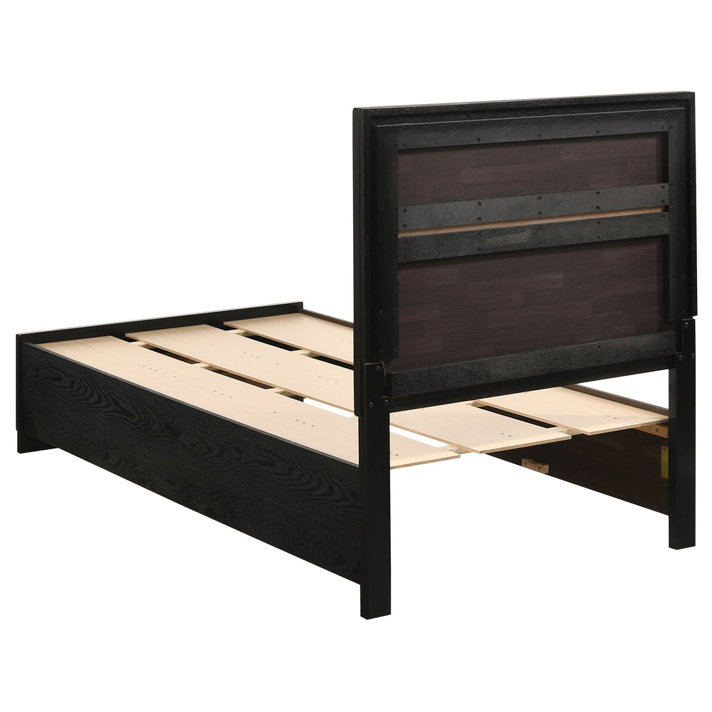 English Elm Urbana Black Twin Storage Panel Bed with Crystal Pulls & Glitter Trim, Slatted Platform, Drawers B062S00698