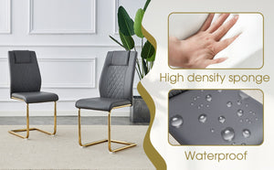 English Elm Table Modern Luxurious Transparent Glass Dining Set With 8 Dark Gray Pu Chairs & Gold Legs W1151S02592-GIGA