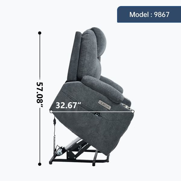 English Elm Up to 350 Lbs Chenille Power Lift Recliner with Massage Heating and Usb Charging Ports Grey W3224S00025