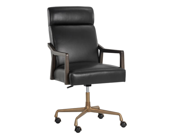 Sunpan Collin Office Chair - Stylish Bovine Leather with Elegant Iron Frame for Modern Workspace Comfort Brushed Gold, Brown, Cortina Black Leather
