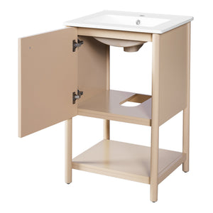 English Elm 20-inch French Style Bathroom Vanity with Integrated Ceramic Sink, Carved Accents & Soft-Close Door Cream White N710P330975Y