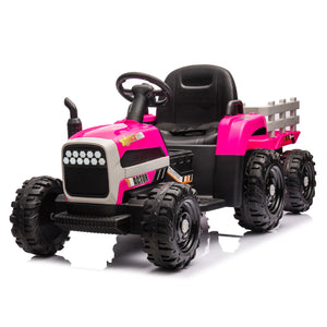 English Elm Ride on Electric Tractor Toy with Trailer 24v 400w Dual Motors Remote Control Led Red W1578P193902