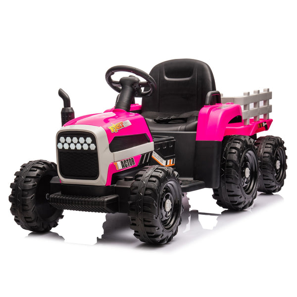 English Elm Ride on Electric Tractor Toy with Trailer 24v 400w Dual Motors Remote Control Led Red W1578P193902