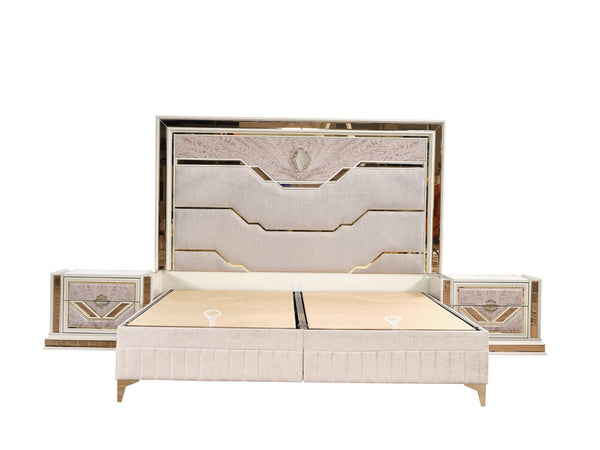 English Elm Omari Modern 4-Pc King Bedroom Set With Upholstered Bed, Gold Accents, And Stylish Storage Solutions B009S01397-GIGA