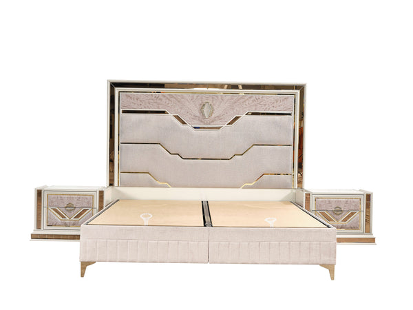 English Elm Omari Modern Upholstered Queen Bed With Gold Accents & Hydraulic Lift Storage - Chic Design! B009S01393