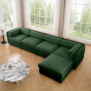 English Elm Modular 4-Seat L-Shaped Sofa With Storage, Ergonomic Comfort, And Stylish Green Chenille Upholstery W714S01064