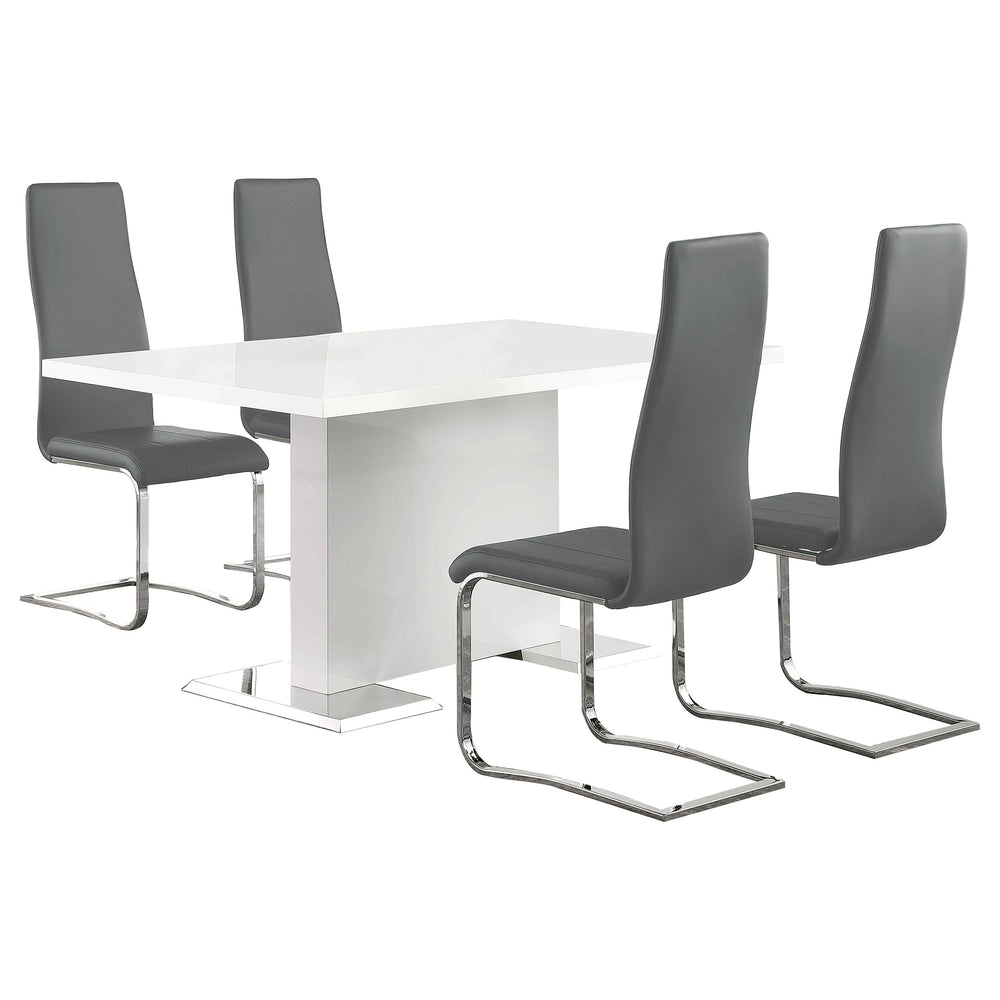 English Elm Wenzl Five Piece Gloss White Dining Set with Chrome Frames and Grey Leatherette Chairs B062S01399