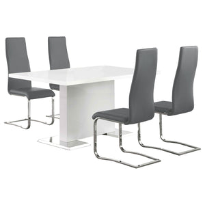 English Elm Wenzl Five Piece Gloss White Dining Set with Chrome Frames and Grey Leatherette Chairs B062S01399
