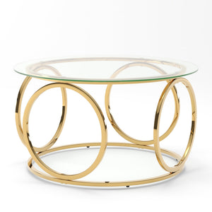 English Elm 31.50'' Round Chrome Ring Glass Coffee Table Two Tier Smoked Tempered Top Modern Living Room W757P412798
