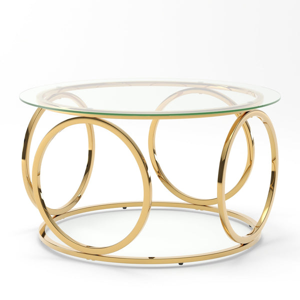 English Elm 31.50'' Round Chrome Ring Glass Coffee Table Two Tier Smoked Tempered Top Modern Living Room W757P412798