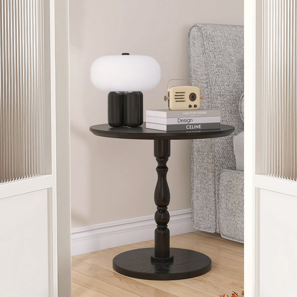 English Elm 23'' Black Accent Round Table - Modern 23" Small Side Table with Solid Wood Legs, Water-Resistant MDF, Versatile Nightstand W2295P339118