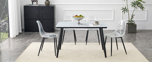 English Elm Table and Chair Set Marble Glass Top with Black Mdf Shelf Four Transparent Seats W1151S04663