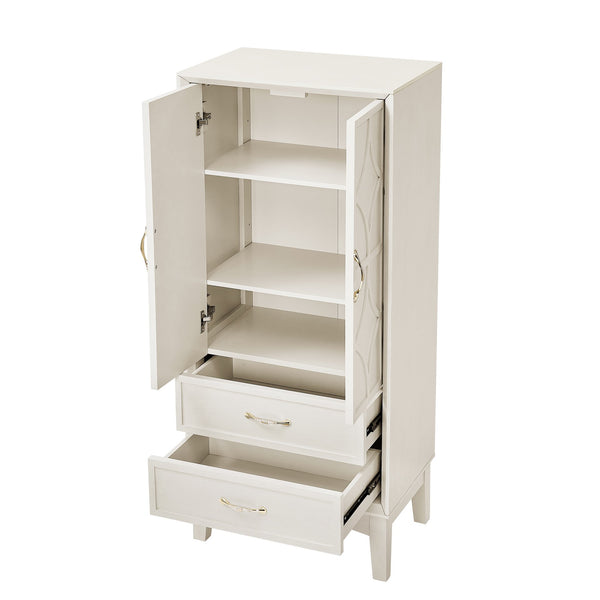 English Elm 53.5" Tall Kitchen Pantry Cabinet with Geometric Mid-Century Design, Solid Wood Base, Adjustable Shelves Antique White W1801P369067