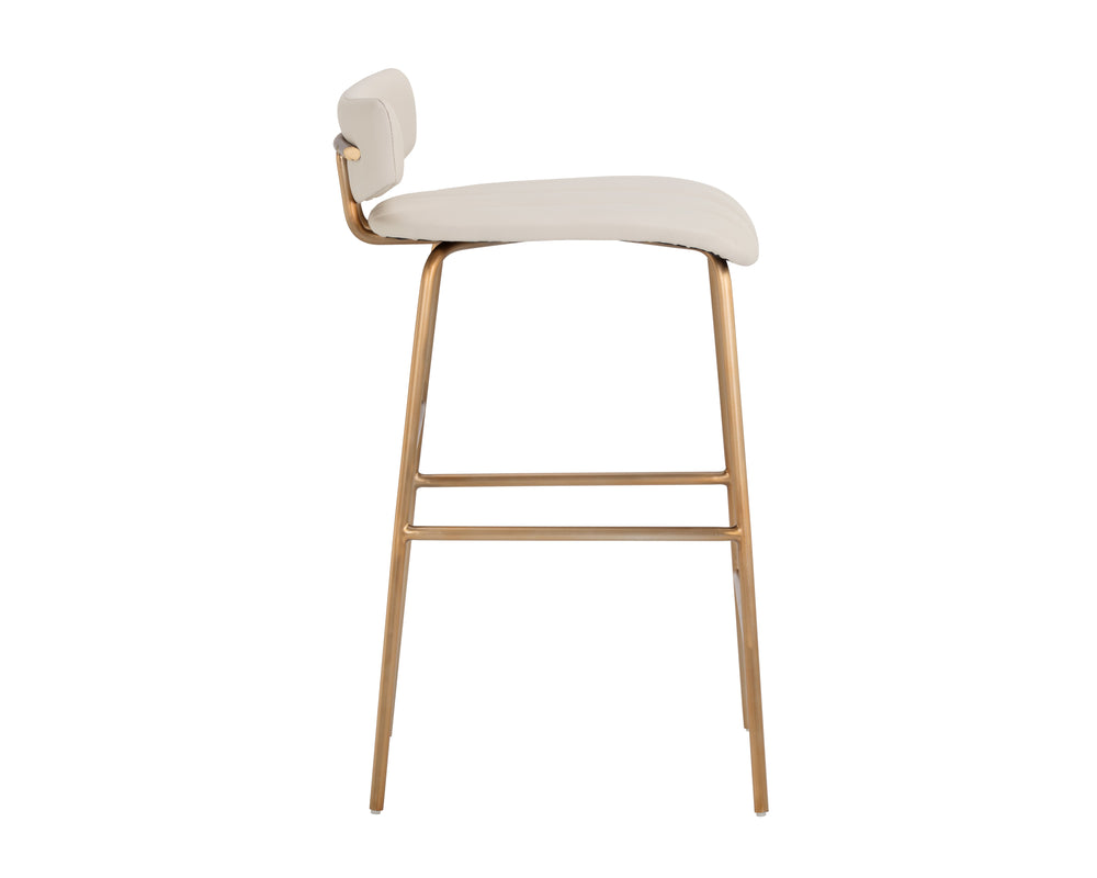 Sunpan Lorelei Counter Stool - Chic Channel Tufted Faux Leather Seat with Elegant Gold Stainless Steel Frame Dillon Cream