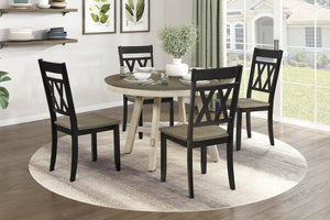 English Elm Contemporary 5-Piece Round Dining Set With X-Back Chairs - Rustic Greywash & Antique Finish Furniture B011S02021