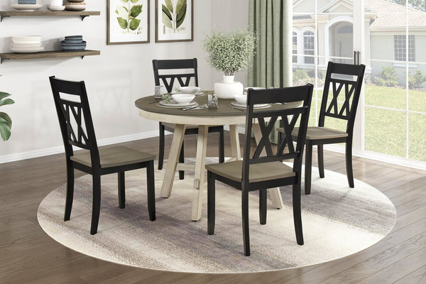 English Elm Contemporary 5-Piece Round Dining Set With X-Back Chairs - Rustic Greywash & Antique Finish Furniture B011S02021