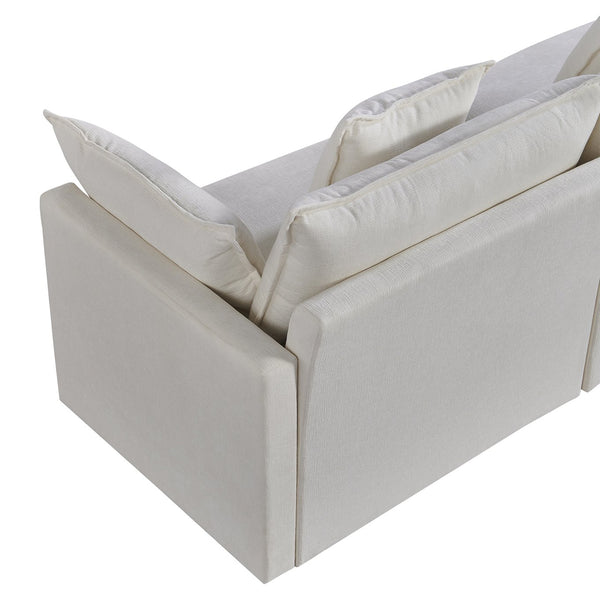 English Elm 108.66"Modern Chenille L-Shaped Sectional Sofa with Convertible Chaise, Solid Wood Frame, Plush Foam Comfort and Ottoman Set for Spacious Living Room White W1036S00057