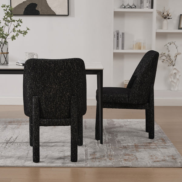 English Elm 21.46" Modern Minimalist Chenille Dining Chair Set of 2 with Rubberwood Legs, Curved High Back Comfort Black+Grey W3189P351396