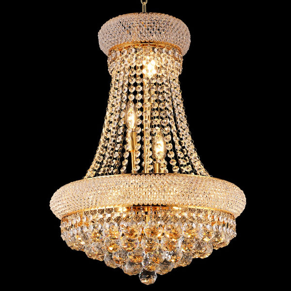 English Elm 18-Inch Gold Crystal Chandelier 9-Light French Empire 3-Tier Elegance with 9 LED Bulbs 3000K Warm W2869P411734