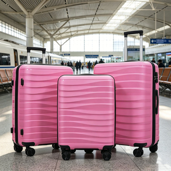 English Elm Premium Polypropylene Hard Shell Luggage Set Three Piece with Tsa Locks Spinner Wheels Pink N726P460073R