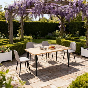 English Elm 63-inch Rustic Modern Dining Table with Engineered Wood Top, Iron Legs, Scratch-Resistant Finish, Seats 6-8 W2699P365917