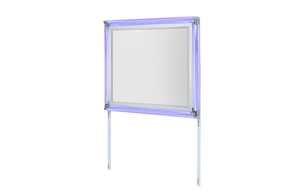 English Elm LAURA Silver Mirror with LED Light, Large Sleek Silver Frame, Solid Wood/MDF, Fits Matching Dresser B201P294745