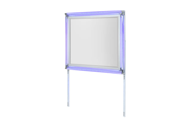 English Elm LAURA Silver Mirror with LED Light, Large Sleek Silver Frame, Solid Wood/MDF, Fits Matching Dresser B201P294745