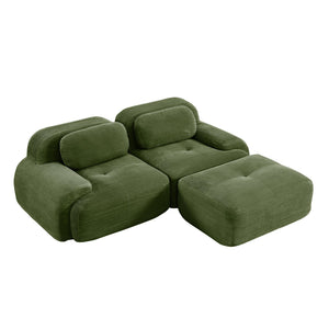 English Elm 82'' Modular L-shaped Sectional Sofa Corduroy Upholstery Curved Arms for Living Rooms Olive Green W714S01255
