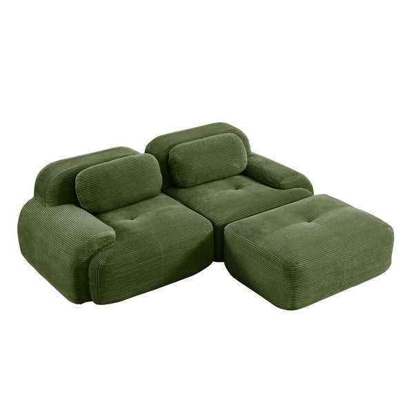 English Elm 82'' Modular L-shaped Sectional Sofa Corduroy Upholstery Curved Arms for Living Rooms Olive Green W714S01255