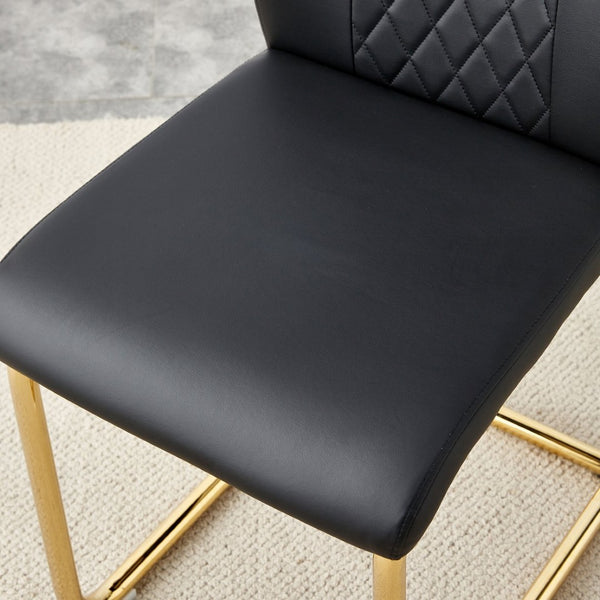 English Elm Table 31.5-Inch Round Dining Set With Elegant White Marble Top & 4 Black Pu Chairs, Gold Legs W1151S02492-GIGA