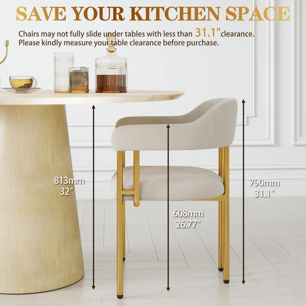 English Elm Dining Chair with Gold Tone Steel Legs Upholstered in Textured Fabric for Modern Homes Beige W1567P343998
