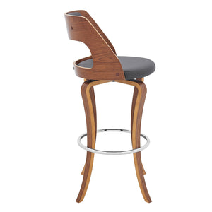 English Elm Fiera 29" Swivel Bar Stool in Gray Faux Leather with Walnut Legs — Ergonomic, Stable, 250 lb Capacity B2736P268541