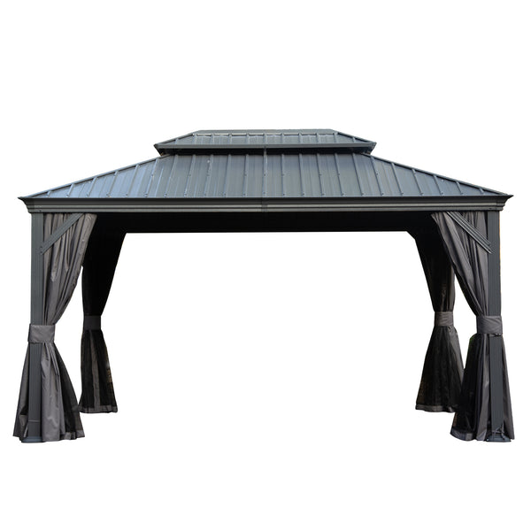 English Elm 10' X 14' Hardtop Gazebo, Durable Metal Canopy With Drainage, Curtains & Netting For Outdoor Comfort W1859S00137