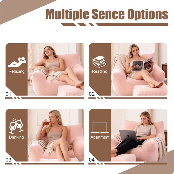 English Elm Bean Bag Chair with Armrests Shredded Foam Fill Oversized Lounge Seat for Adults Pink W5385P433248