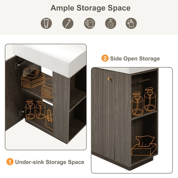 English Elm [video]21.6" Freestanding Bathroom Vanity Ceramic Sink Wavy Door Mdf Cabinet Small Bath Dark Gray N729P285504G