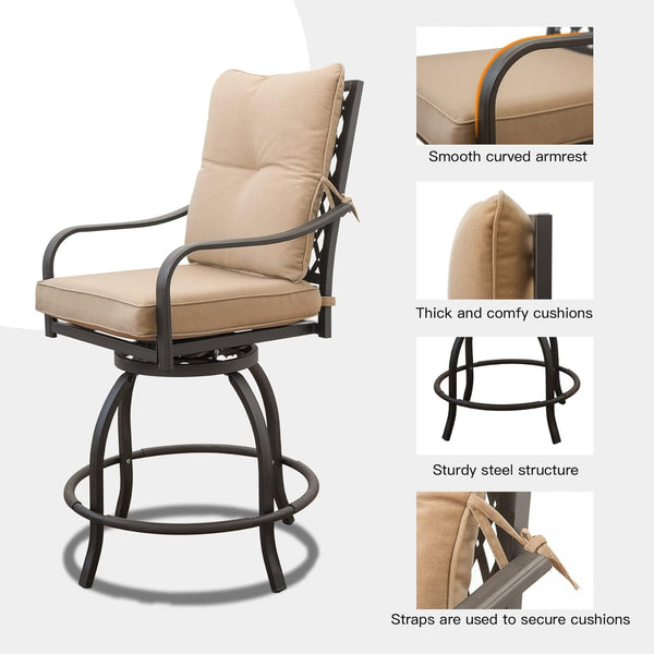 English Elm Outdoor Living 3-Piece Patio Bar Set With Swivel Stools, Cushions & Durable Table For Garden Fun W1859S00096