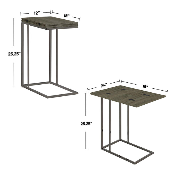 English Elm Expandable Weathered Grey C-Table with Fold-Out Top, Scratch-Resistant Laminate, Metal Base — Slim Space-Saver for Modern Living B016P381252