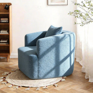 English Elm 360° 360 Swivel Teddy Velvet Accent Chair Plush Cocoon Seat for Living Room or Bedroom Blue W5385P433230