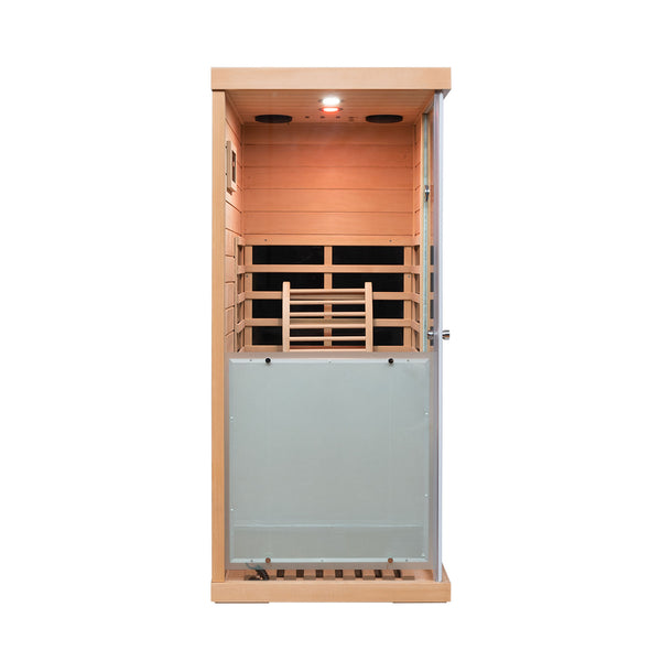 English Elm Large Hemlock Glass Infrared Sauna with Bluetooth Led Light and Left Swing Door W2611S00006